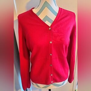Talbots Berry Red V-Neck Italian Wool Cardigan